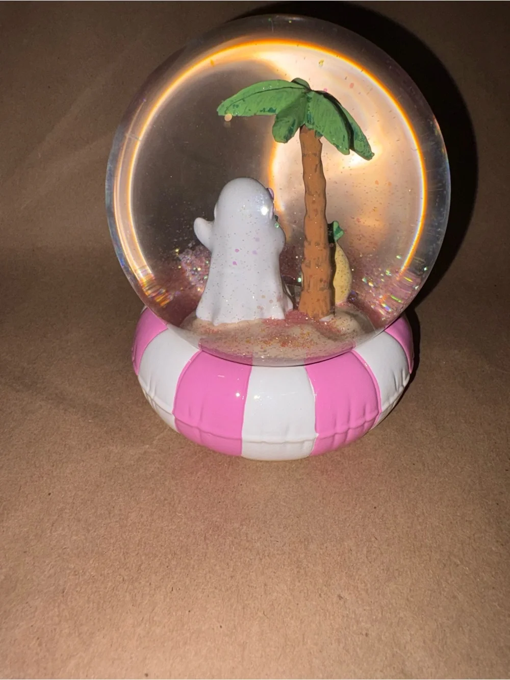 Halloween Summerween Snow Globe with Ghost in Sunglasses & Palm Tree